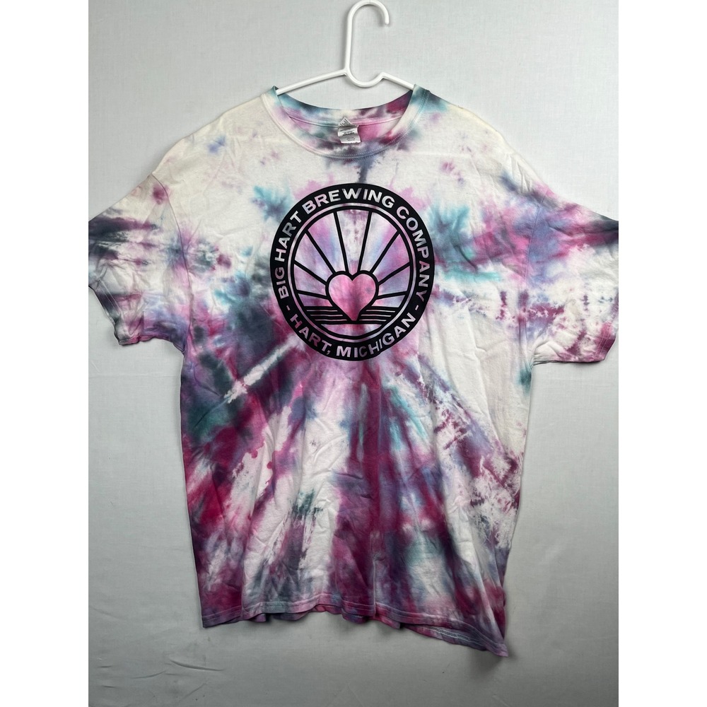 Gildan Big Hart Brewing Company Tie Dye T-Shirt XL Heavy Cotton Purple Pink